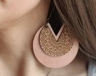 Oversized Wood Earrings, Bohemian Lightweight Wood Earrings, Unique Wood Earring Dangles, Boho Wood Earrings, Handmade Earrings Women