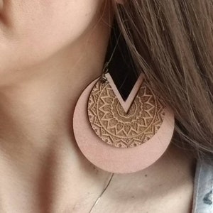 Oversized Wood Earrings, Bohemian Lightweight Wood Earrings, Unique Wood Earring Dangles, Boho Wood Earrings, Handmade Earrings Women