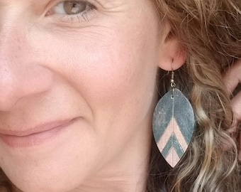 Chevron Wood Earrings: Boho Chic Unique Earrings for Hippies, Colorful Bohemian Vibes