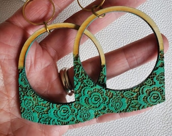 Colorful Stylish Hoop Earrings with Boho Vibe - Metal & Wood Earrings - Handmade Jewelry