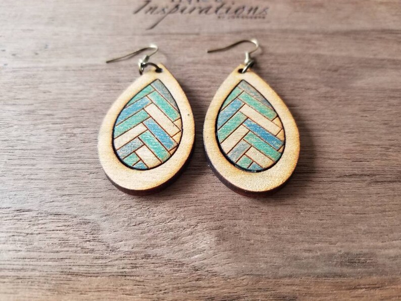 Wood Earrings Bohemian Earrings Colorful Wood Earrings Etsy