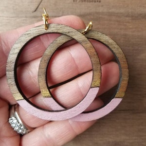 Wood Hoop Earrings, Large Wooden Hoop Earrings for Women, Lightweight Hoop Earrings with Colorful Stripe, Handmade Earrings for Women