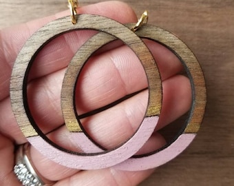 Wood Hoop Earrings, Large Wooden Hoop Earrings for Women, Lightweight Hoop Earrings with Colorful Stripe, Handmade Earrings for Women