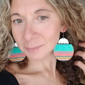 Vibrant Boho Earrings - Unique Wood Earrings -Handmade Jewelry