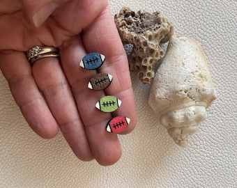 Custom Glitter Football Wood Stud Earrings in Red, Blue, Green or Brown