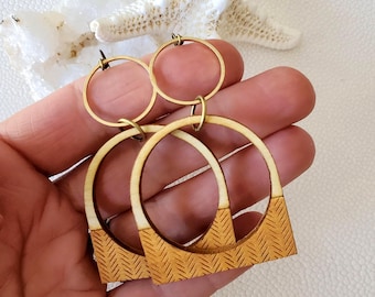Colorful Stylish Hoop Earrings with Boho Vibe - Metal & Wood Earrings - Handmade Jewelry