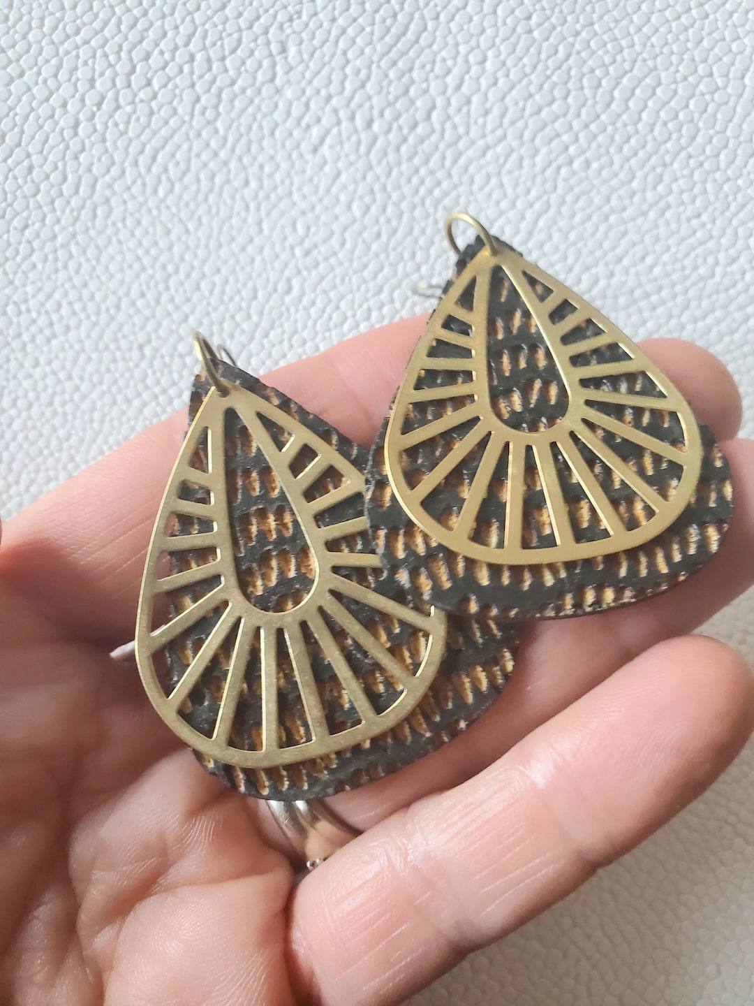 Wood Earrings, Layered Wood & Metal Earrings, Dangle Wood Earrings for