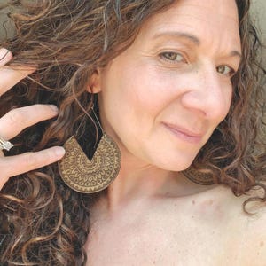 Hoop Earrings with Fun Boho Vibe - Unique Wood Statement Earrings - Handmade Jewelry