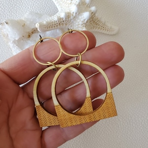 Wood Earrings, Large Hoop Earrings, Bohemian Wood Earrings, Large Wooden Earrings, Large Wood Earrings for Women, Bohemian Dangle Earrings