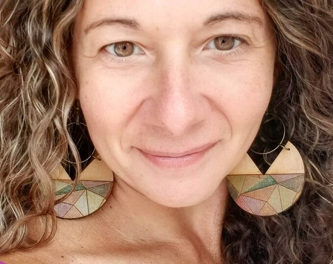 Wood Earring, Modern Wood Earrings Colorful, Bohemian Wood Earring for