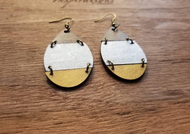 Lightweight Wood Dangle Earrings, Neutral Teardrop Earrings, Unique Everyday Earrings for Women