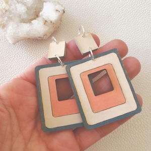 Handmade Striped Wood Hoop Earrings: Colorful Boho Dangle Jewelry