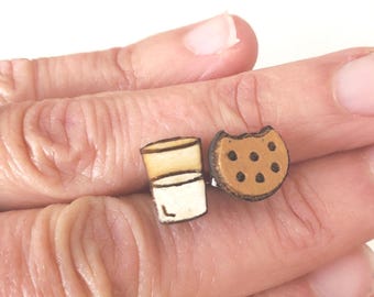 Cookies & Milk Christmas Earrings: Christmas Studs, Minimalist, Mismatch