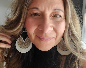 Stylish Hoop Earrings with Boho Vibe - Metal & Wood Earrings - Handmade Jewelry - Gifts for Her