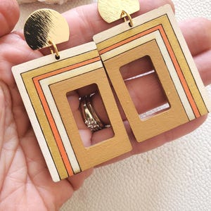 Striped Wood Hoop Earrings: Big & Funky Boho Statement Earrings