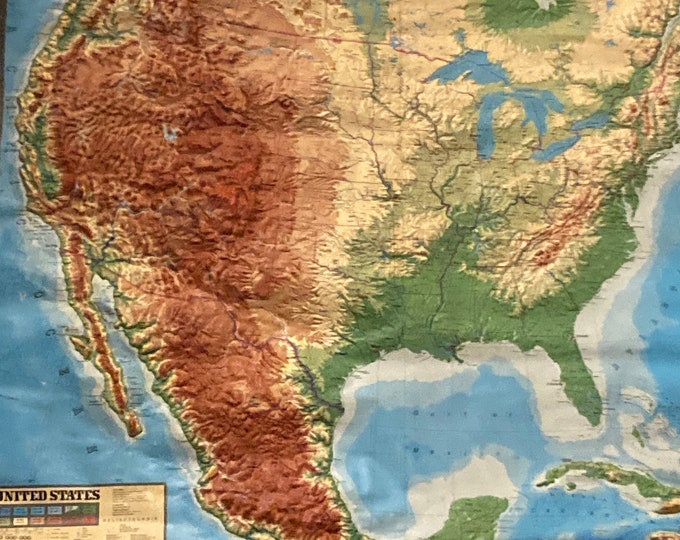 Enormous 3D vintage relief map of the United States