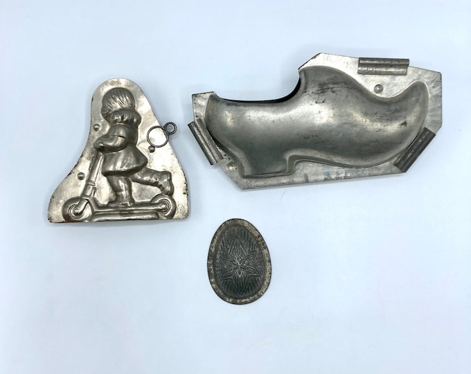 Antique Chocolate Molds: Girl On Step, Dutch Klompen & Easter Egg