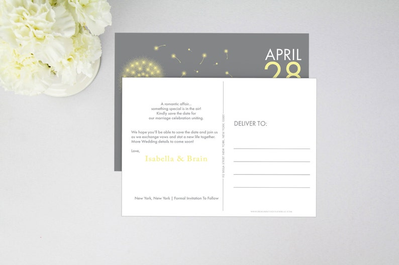 Custom Colors Flat Card Dandelion Wedding Save The Date Magnet Personalized Printed Postcard