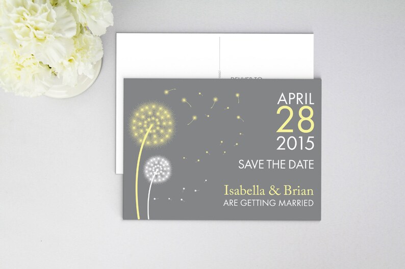 Custom Colors Flat Card Dandelion Wedding Save The Date Magnet Personalized Printed Postcard