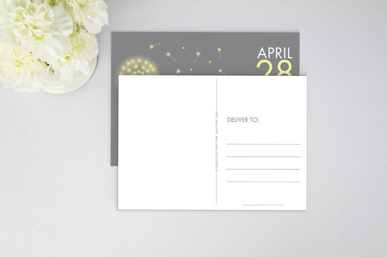 Custom Colors Flat Card Dandelion Wedding Save The Date Magnet Personalized Printed Postcard