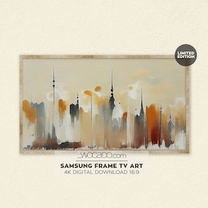 Minimal City Skyline Samsung Frame TV Art | Abstract Landscape Oil Painting | Minimalistic Wall Art Decor | 4K Frame TV Digital Download
