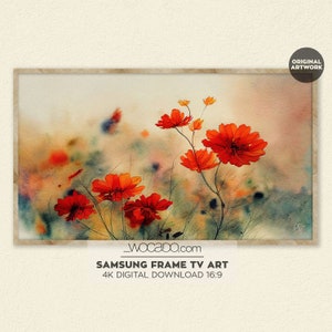 Fleurs de printemps Samsung Frame TV Art | Art mural aquarelle pré de fleurs sauvages rouges | Décoration murale paysage abstrait | Téléchargement numérique TV Art