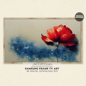 Red Wild Flower Samsung Frame TV Art | Abstract Aquarelle Watercolor Painting | Farmhouse Landscape Wall Decor | Floral Digital Download 4K