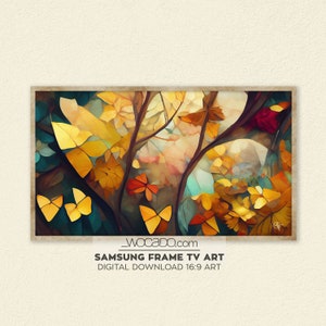 Autumn Butterflies Leaves Samsung Frame TV Art | Boho Watercolor Wall Art | Fall Landscape Colorful Decor | 4K Frame TV Digital Download