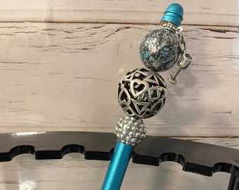 Metal Beaded Pen - Turquoise BEADED PEN, beaded ballpoint pen, gift pen. A refill is included.