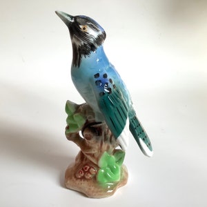 Vintage Blue Jay Ceramic Figurine/Hand Painted Bird Figurine