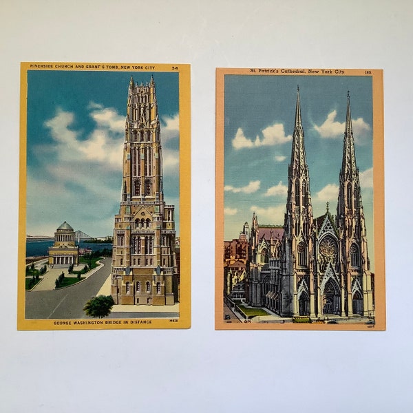 Vintage New York City Postcards/St. Patrick’s Cathedral/Riverside Church/Made in USA