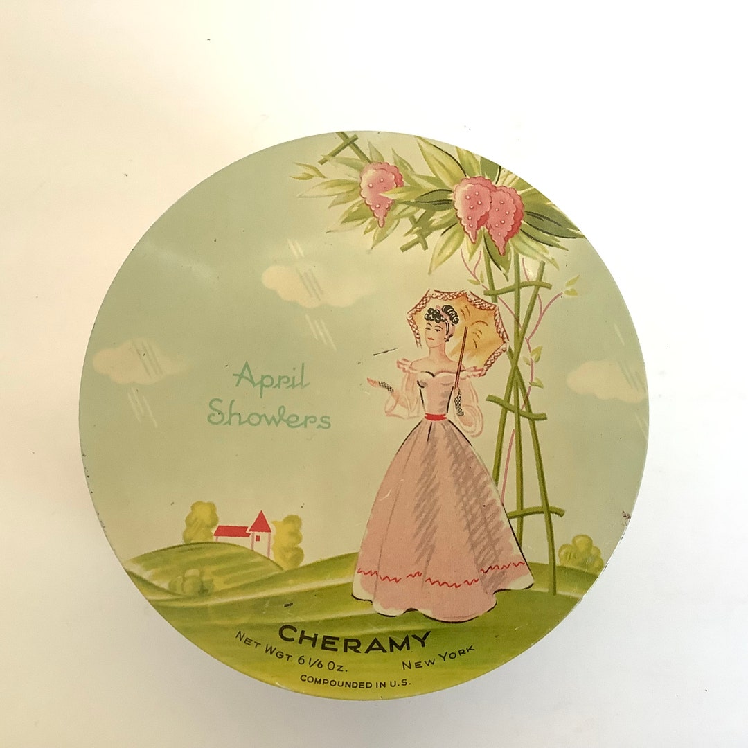 Vintage April Showers Dusting Powder Tin/ Cheramy, New York - Etsy