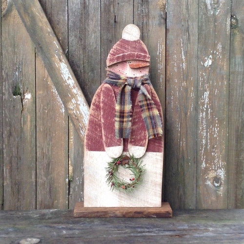 Snowman Winter Decor Snowman Shelf Sitter Primitive Snowman Etsy