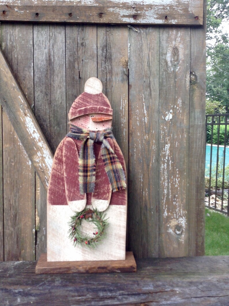 Primitive Snowman Country Primitive Wood Snowman Primitive Etsy
