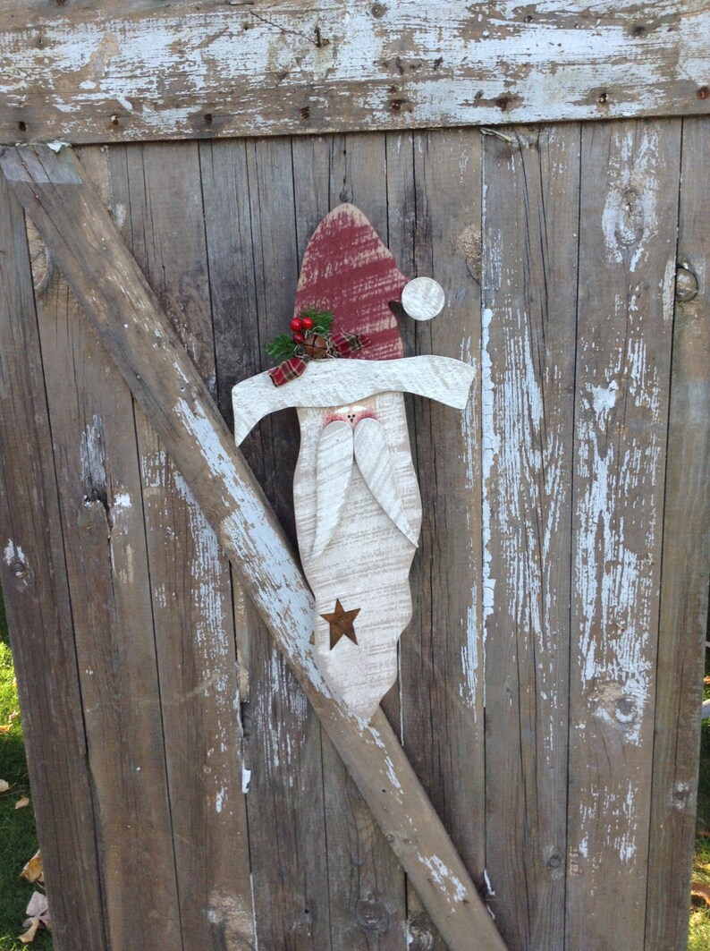 Christmas Decor Primitive Santa Wood Santa Primitive Wood Etsy