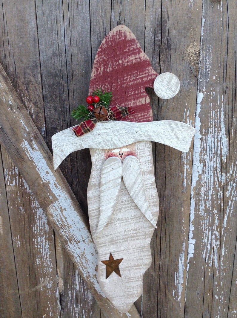 Christmas Decor Primitive Santa Wood Santa Primitive Wood | Etsy