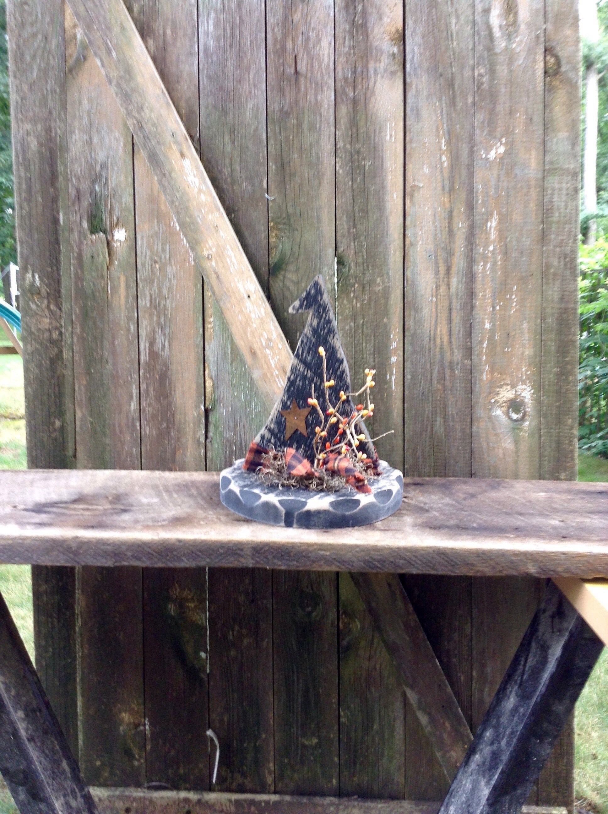 Décor d'automne, Décor Primitif d'halloween, Sorcière Primitive de Pays, Chapeau Primitif, Équipe d'