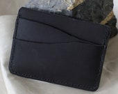 Black leather, handmade card wallet