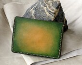 Green gradient veg-tanned leather, handmade card wallet