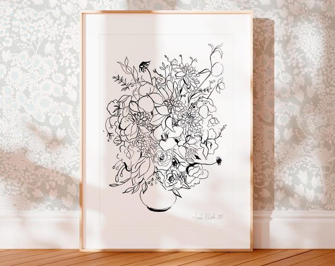 Bouquet Ink Drawing Original
