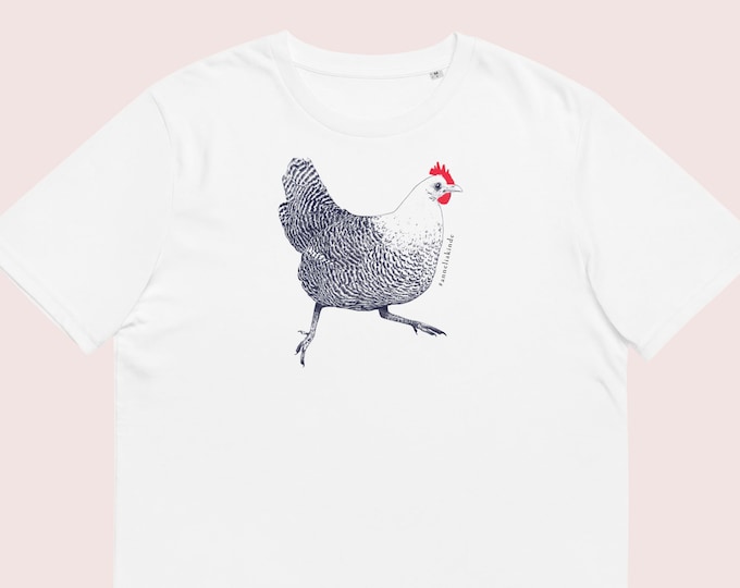 White Unisex organic cotton t-shirt chicken drawing