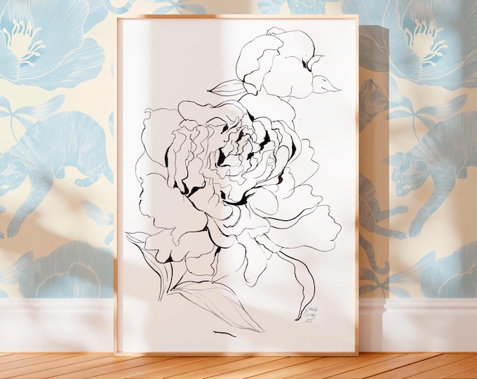 Peony Ink Drawing - Original