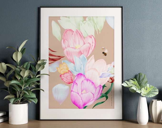 Crocus Art Print / Pink Spring Flowers