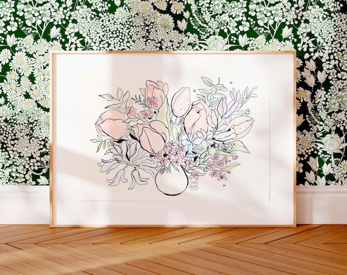 Bouquet Ink Drawing Original