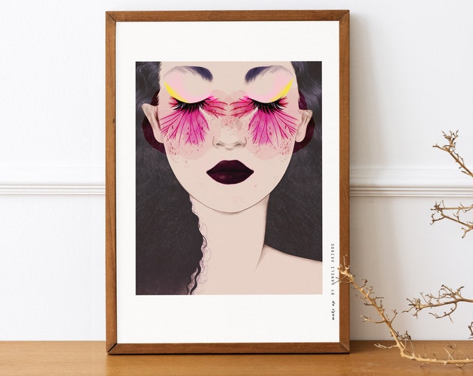 Graphic Flower Make Up Girl Art Print