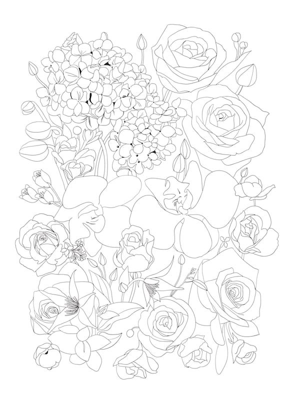4 printable adult flowers coloring pages png a4 roses etsy
