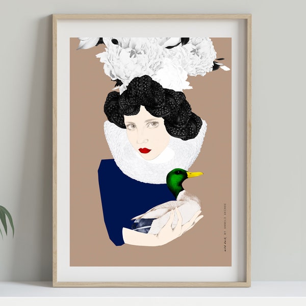 Portrait With Wild Duck / Girl with Duck / Gift for Bird Lover / Print