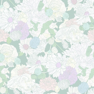 Carta da parati con stampa di margherite verde grigio/murale con fiori autunnali