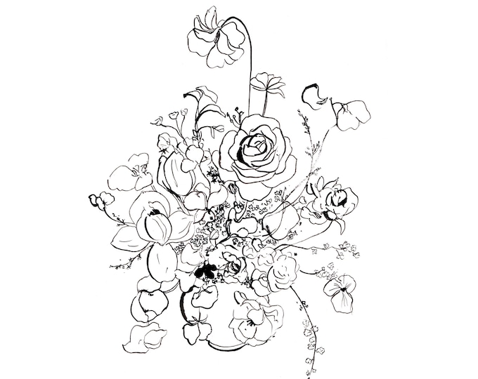 Bouquet Ink Drawing Original