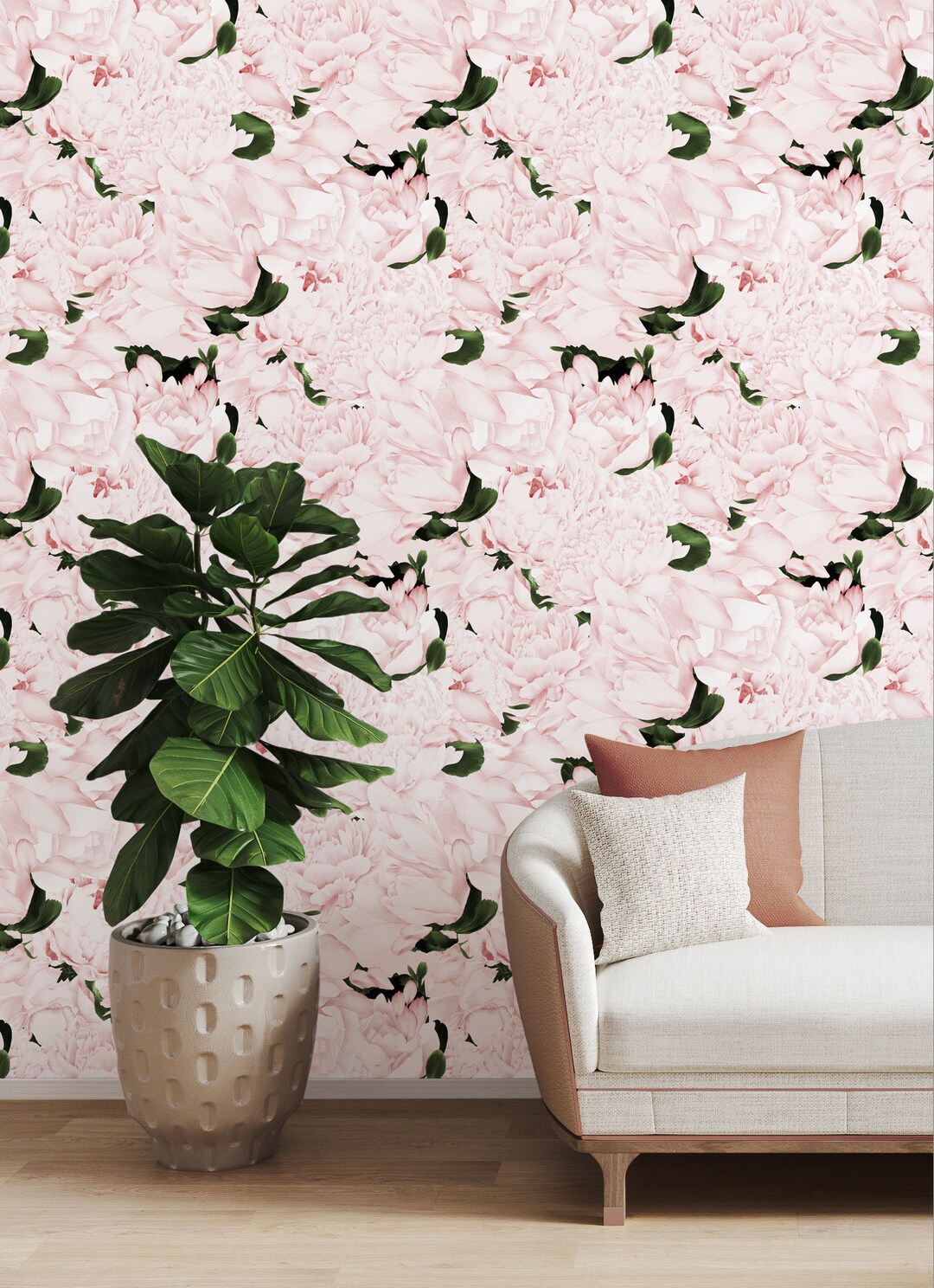 Peony Print Wallpaper / Summer Flower Wall Mural / Floral Interior ...